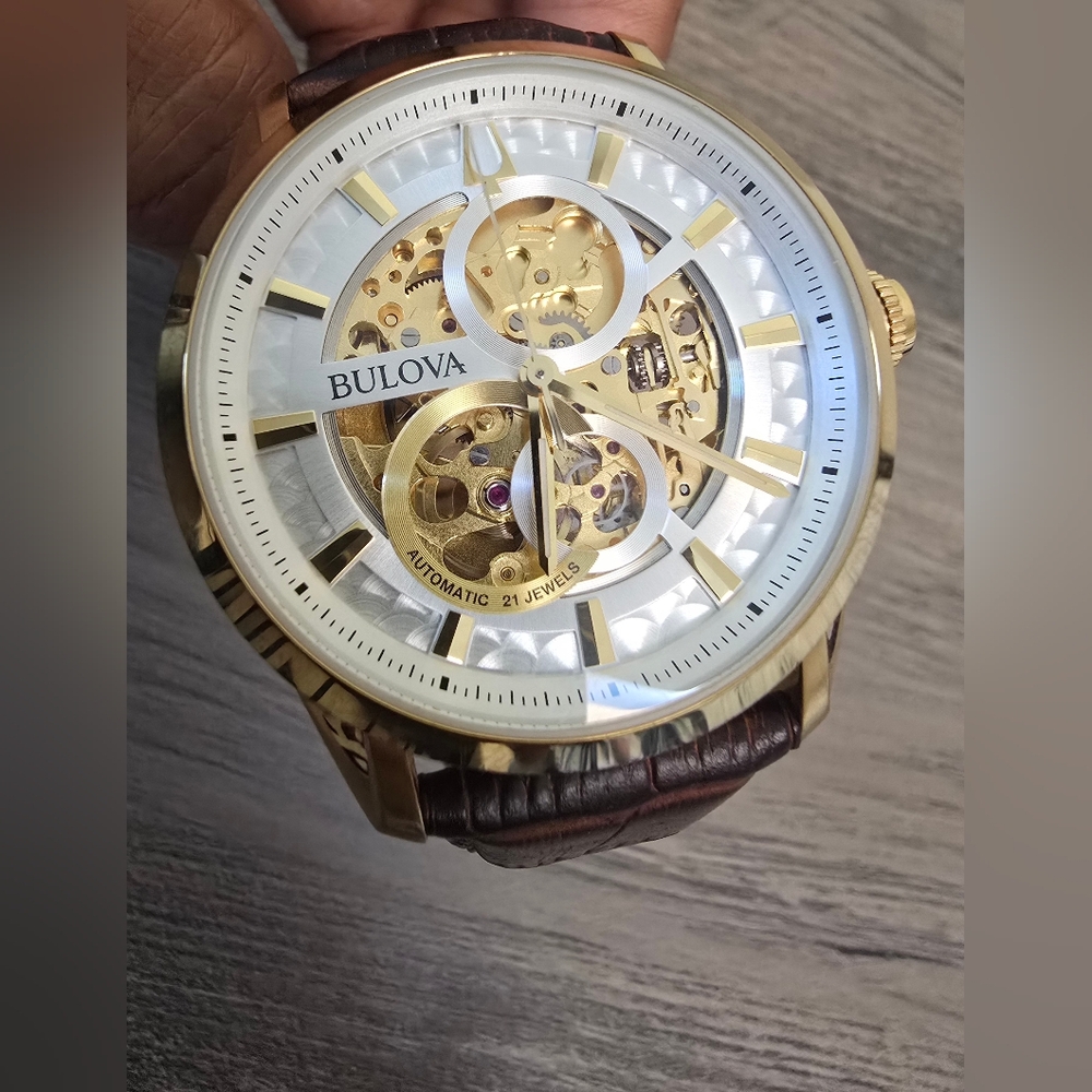 Lightly Used Bulova Men's Automatic Sutton Brown Leather Strap Watch 43MM